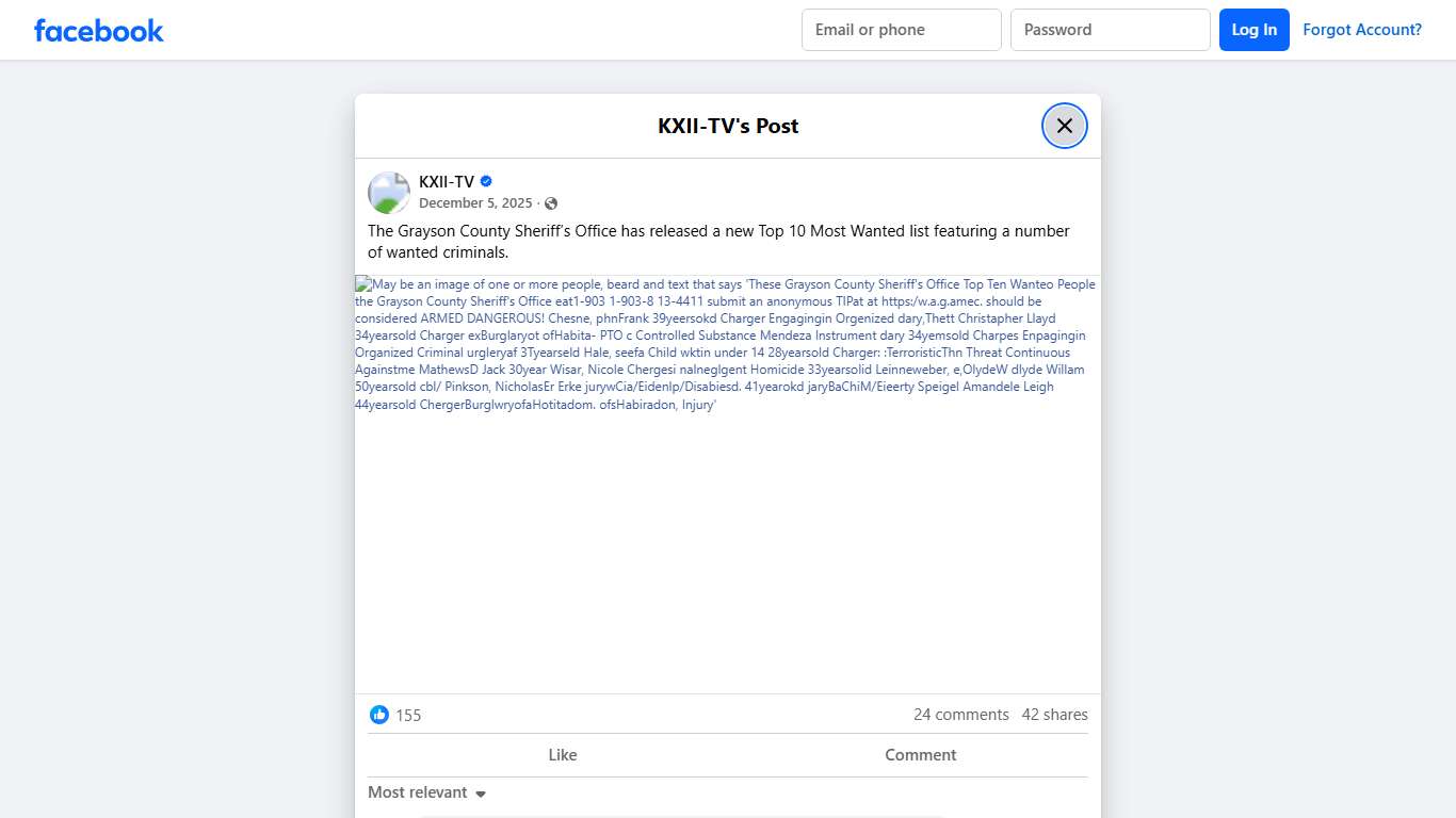 KXII-TV - The Grayson County Sheriff’s Office has released... Facebook