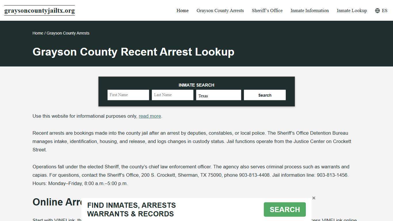 Grayson County, TX Arrests, Active Warrant Search